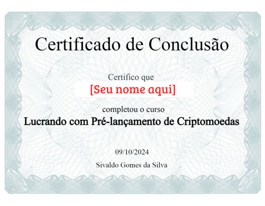 Certificado: Curso Lucrando com Pré-lançamento de Criptomoedas